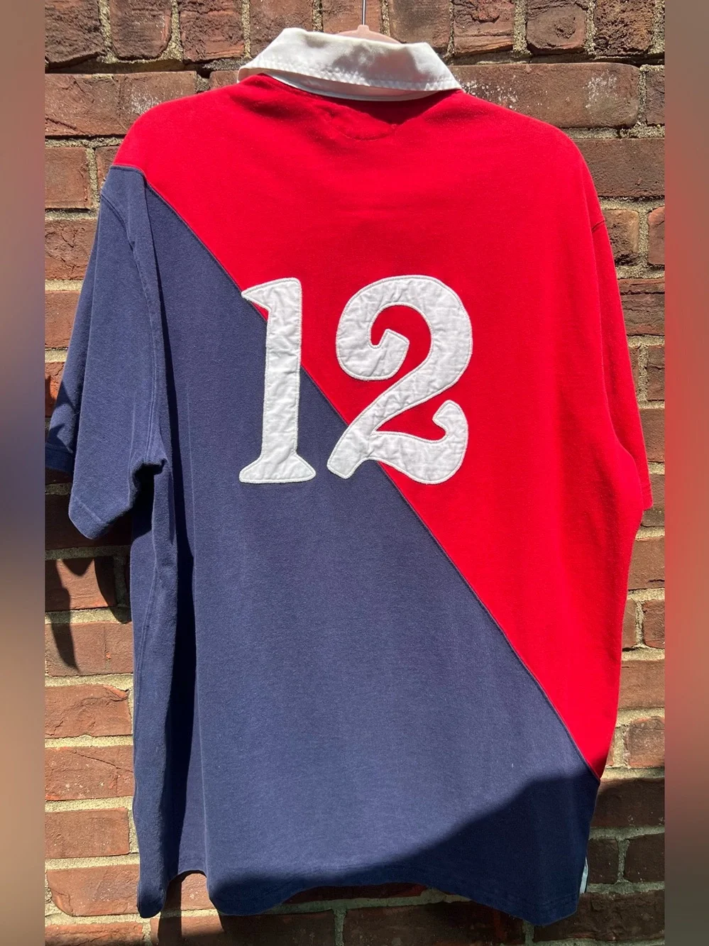 Polo Ralph Lauren Vintage Short Sleeve Rugby Shirt SzL Red/Navy Colorblock Crest